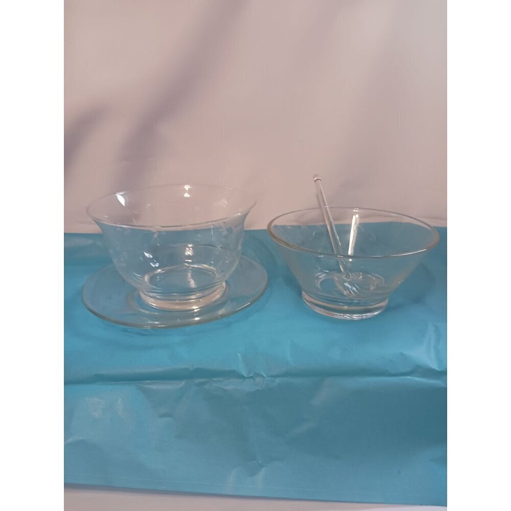 Princess House Crystal Heritage 4 pcs  condiment set bowls,plate,shell spoon